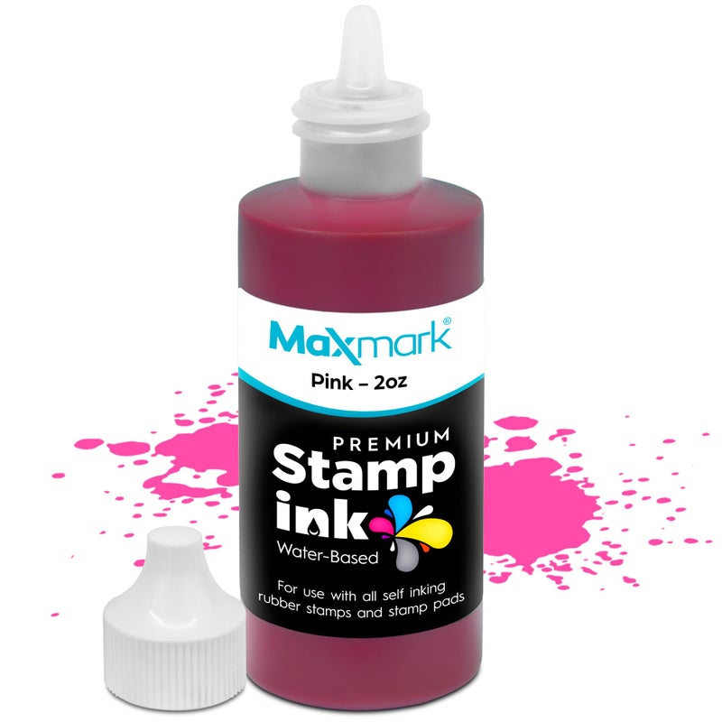 MaxMark Premium Refill Ink with Control Tip Bottle for Self-Inking Stamps, Pink Color - 2 oz. - Image 1